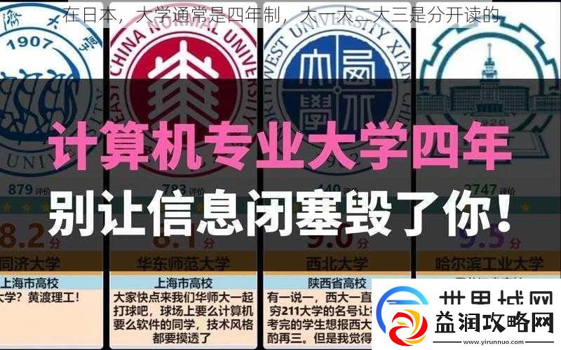 在日本-大学通常是四年制-大一大二大三是分开读的