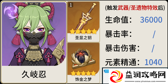 原神久岐忍毕业面板是什么